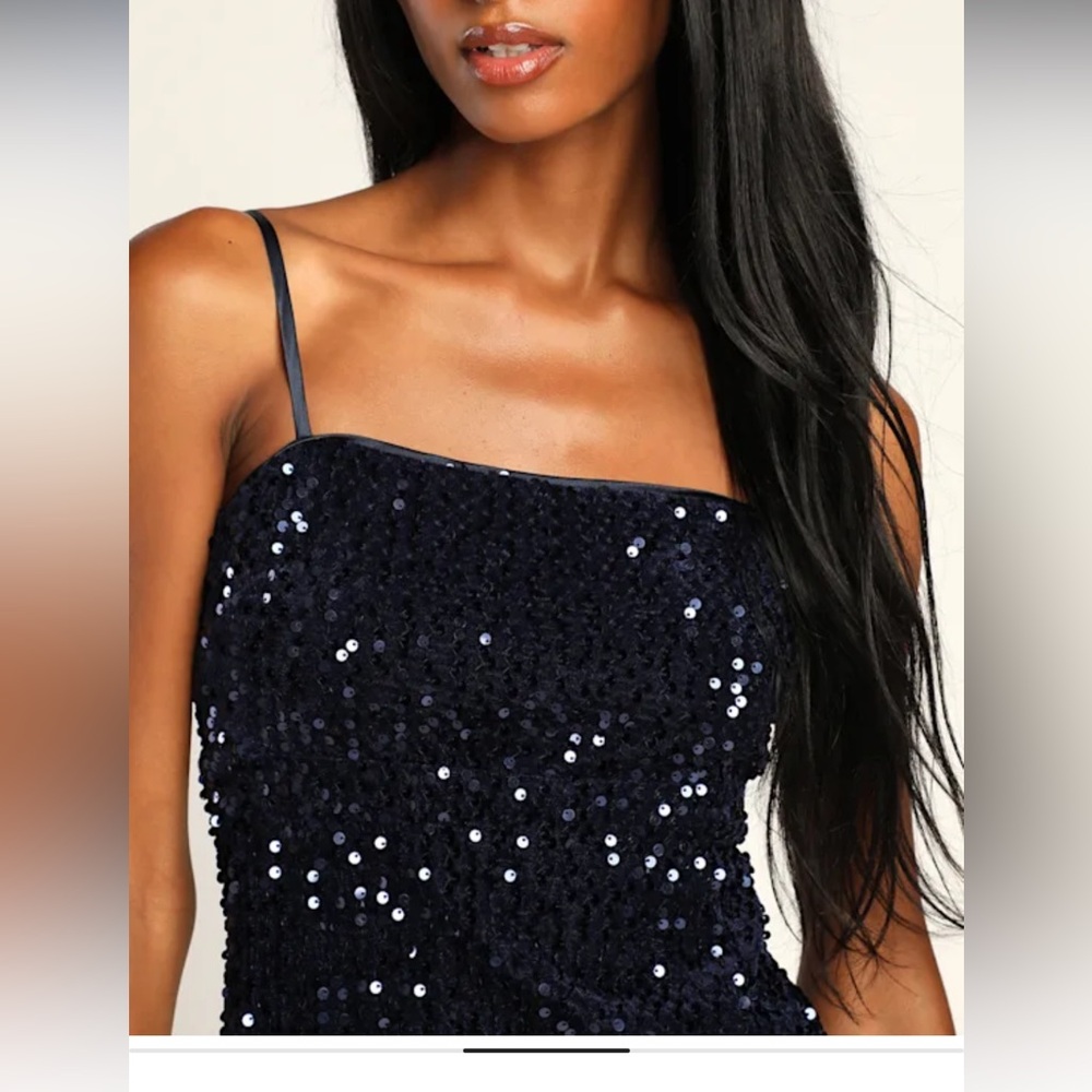Lulus Sparkling Sophistication Navy Blue Sequin Sleeveless Mini Dress Medium M - Picture 2 of 12